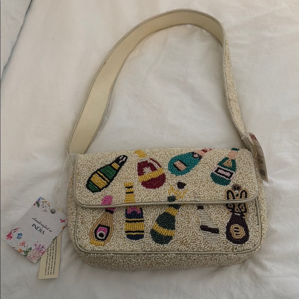 Beaded Champagne Bottle Shoulder Bag